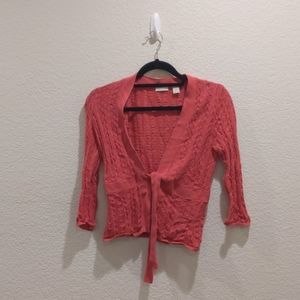 Knit Coral Cardigan 3/4 Sleeves w/Front Ties
